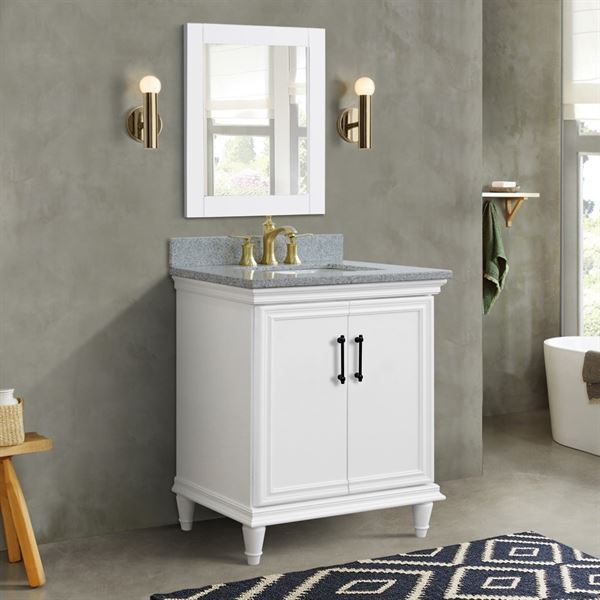 31″ Single Vanity in White Finish with Gray Granite and Rectangle Sink