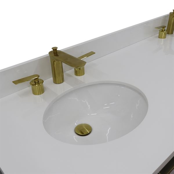 61" Double Sink Vanity in Dark Gray Finish With White Quartz and Oval Sink