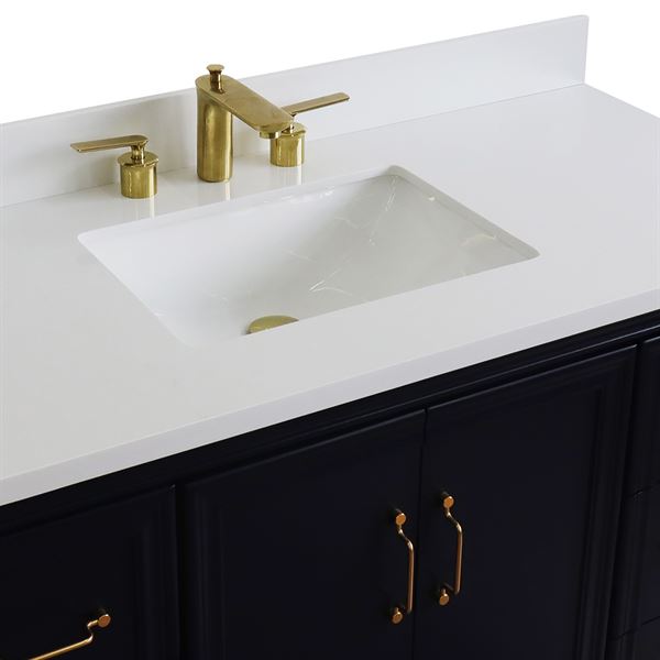 49" Single Sink Vanity in Blue Finish With White Quartz and Rectangle Sink