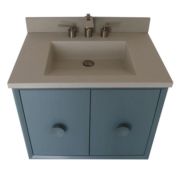31 in. Single Vanity in Aqua Blue Finish with White Concrete Top and Rectangle Sink, Stora Collection