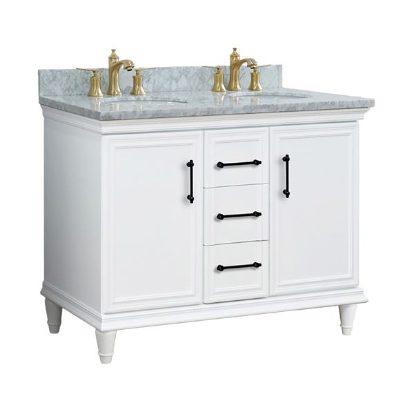 49" Double Vanity in White Finish with White Carrara and Oval Sinks