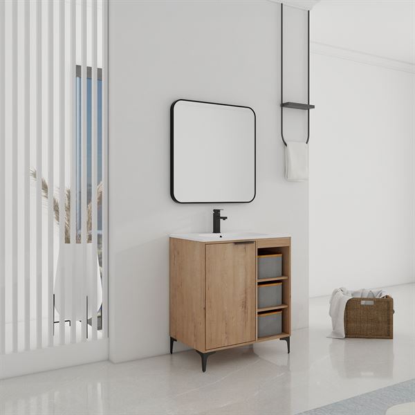 30 in. Single Vanity in Neutral finish with Solid Surface Resin White Sink