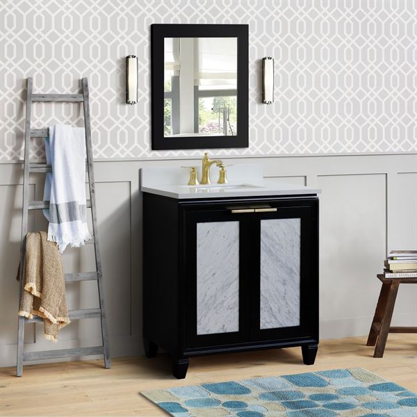 31" Single Sink Vanity in Black Finish With White Quartz With Rectangle Sink