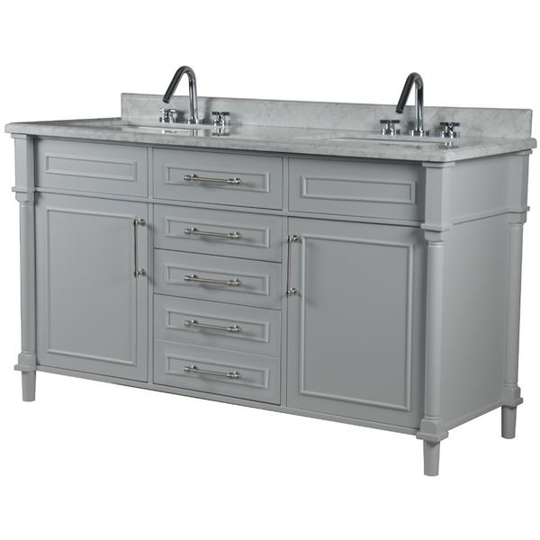 Napa 60" DOUBLE VANITY IN L/GRAY WITH WHITE CARRRA MARBLE TOP