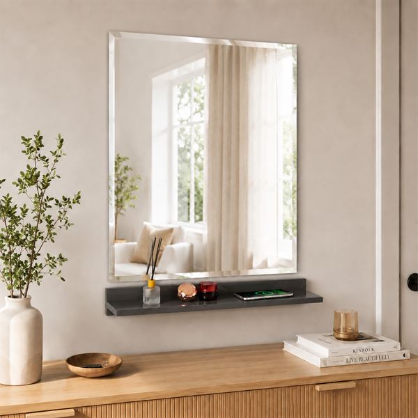 24" Dark Gray Wireless Charging Shelf and Frameless Mirror Set