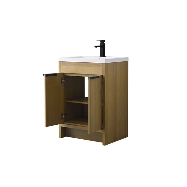 24 in. Single Vanity in Natural Oak finish with Solid Surface Resin White Sink