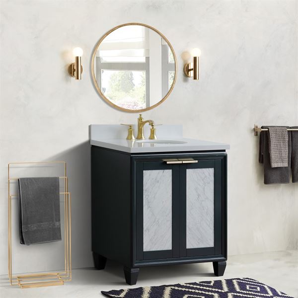 31″ Single Sink Vanity in Dark Gray Finish with White Quartz with Oval Sink
