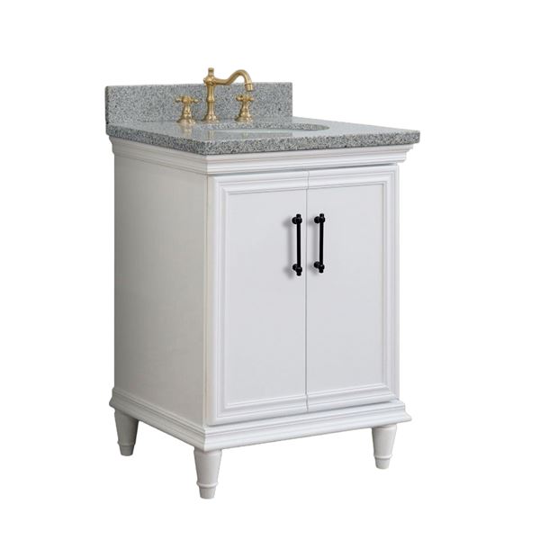 25" Single Vanity in White Finish with Gray Granite and Oval Sink