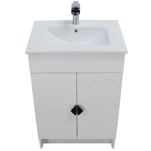 24 in. Single Sink Foldable Vanity Cabinet in White with White Ceramic Top