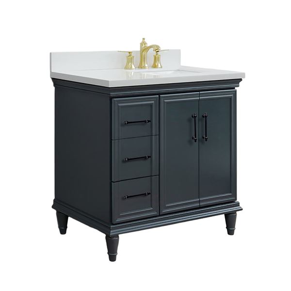 DISCONTINUED : 37" Single Vanity in Dark Gray Finish, White Engineered Stone, Rectangle Sink