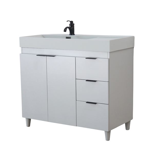 39 in. Single Sink Vanity in French Gray with Light Gray Composite Granite Sink Top