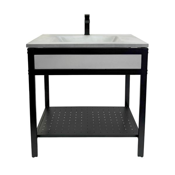 31 in. Single Sink Vanity- Black Metal Frame with Light Gray Concrete Rectangular Sink Top