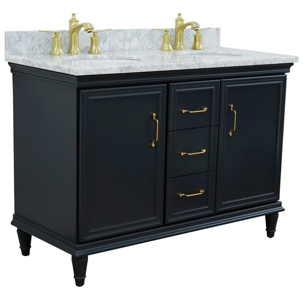 49" Double vanity in Dark Gray finish with White Carrara and oval sink