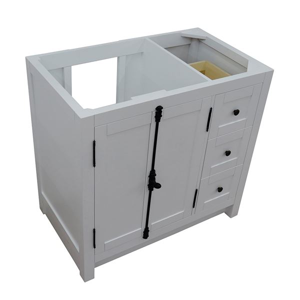 36 in. Single Vanity in Glacier Ash Finish - Cabinet Only - Left Doors, Plantation Collection