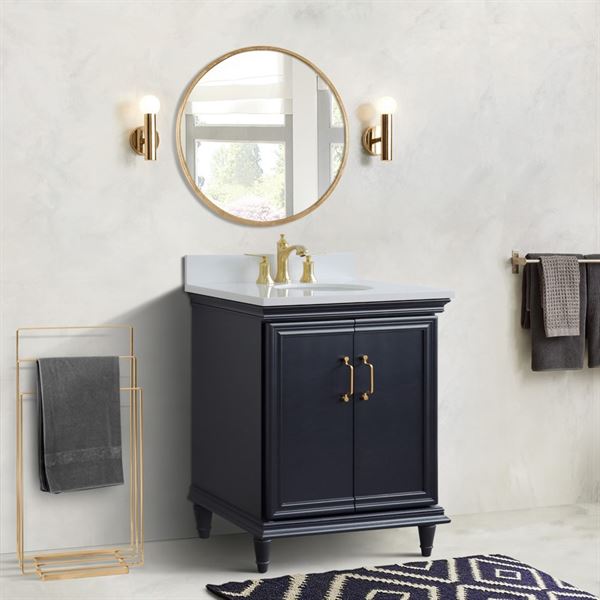 31″ Single Vanity in Dark Gray Finish with White Quartz and Oval Sink