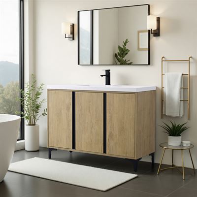 48 in. Single Vanity in Natural Oak finish with Solid Surface Resin White Sink