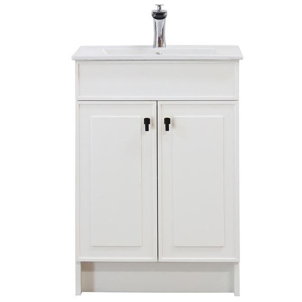 24 in. Single Sink Foldable Vanity Cabinet in White with White Ceramic Top