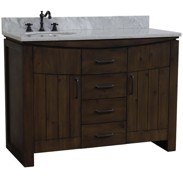48 in Single Sink Vanity Rustic Wood Finish in White Marble Top Finish