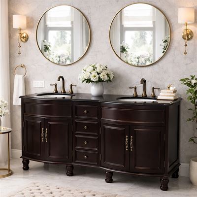 Heritage 62 in Double Sink Vanity in Dark Mahogany with Black Galaxy Granite Top