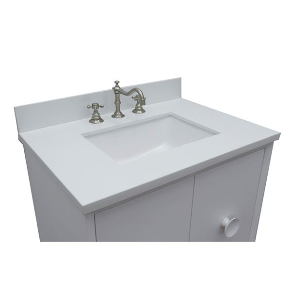 31" Single Vanity in White Finish With White Quartz Top and Rectangle Sink