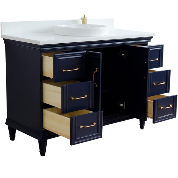 49" Single sink vanity in Blue finish with White quartz and round sink
