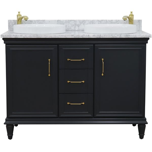 49" Double vanity in Dark Gray finish with White Carrara and round sink