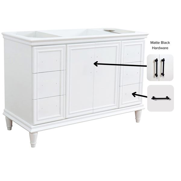 48″ Single Vanity in White Finish- Cabinet Only- Black Handles
