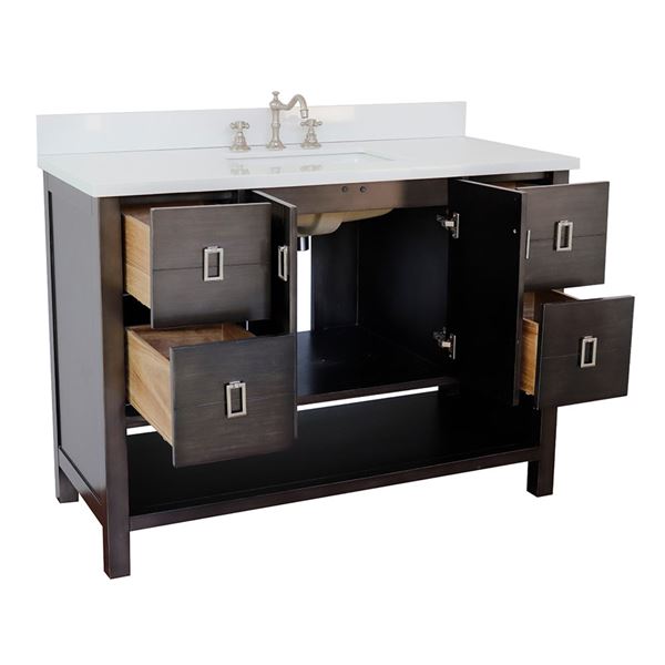 49" Single Vanity in Silvery Brown Finish With White Quartz Top and Rectangle Sink
