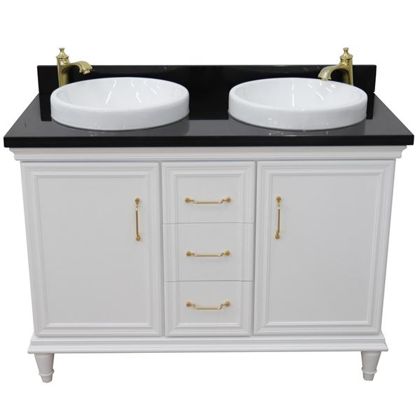 49" Double vanity in White finish with Black galaxy and round sink