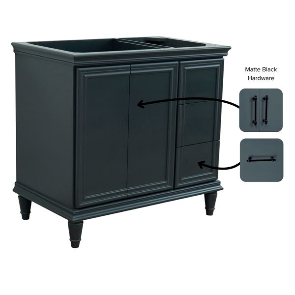 DISCONTINUED : 37" Single Vanity in Dark Gray Finish, White Engineered Stone, Rectangle Sink