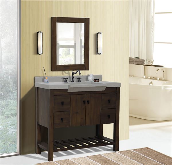 39 in Single Sink Vanity Rustic Wood Finish in gray concrete Top
