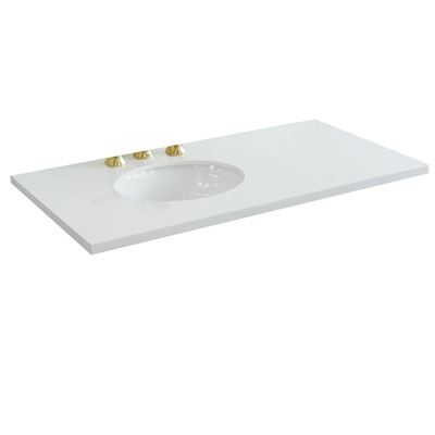 43" White quartz countertop and single oval sink
