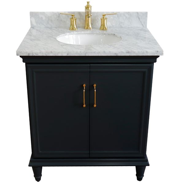 31" Single vanity in Dark Gray finish with White Carrara and oval sink