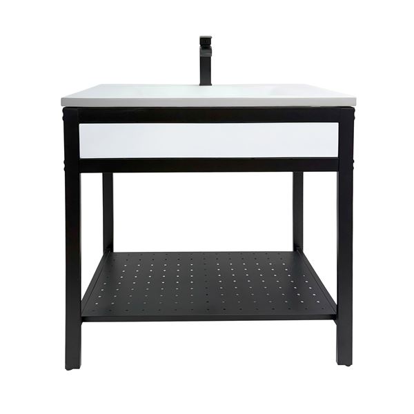 31 in. Single Sink Vanity- Black Metal Frame with White Concrete Rectangular Sink Top