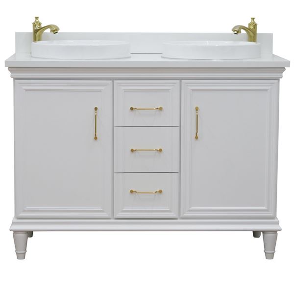 49" Double vanity in White finish with White quartz and round sink