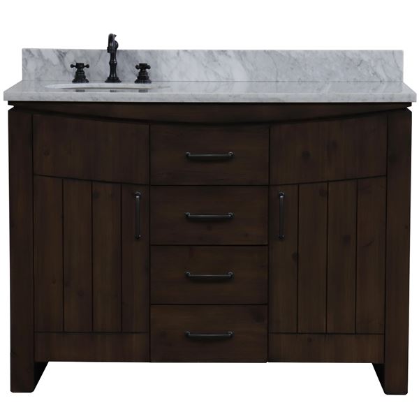 48 in Single Sink Vanity Rustic Wood Finish in White Marble Top Finish