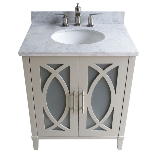 30 in. Single Sink Vanity Manufactured Wood Light Gray White Carrara Top