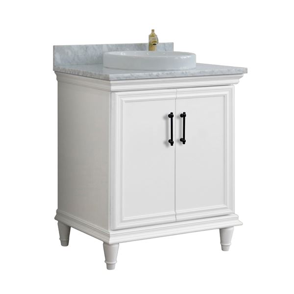 31" Single Vanity in White Finish with White Carrara and Round Sink