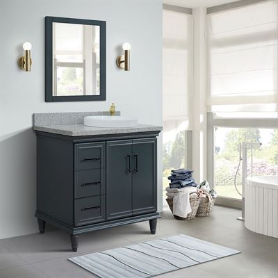 37" Single Vanity in Dark Gray Finish with Gray Granite and Round Sink- Right Door/Right Sink