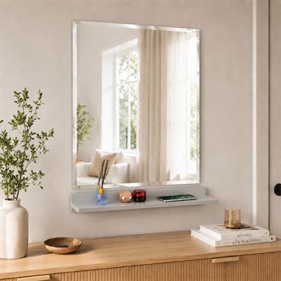 24" Light Gray Wireless Charging Shelf and Frameless Mirror Set