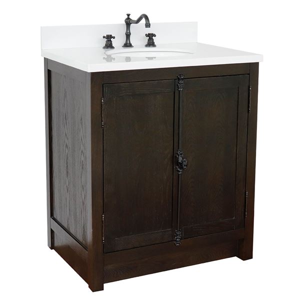 31" Single Vanity in Brown Ash Finish With White Quartz Top and Oval Sink