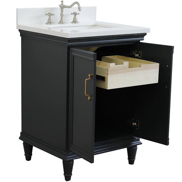 25" Single vanity in Dark Gray finish with White quartz and rectangle sink