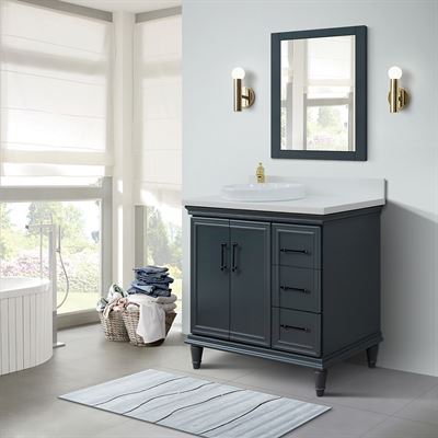 DISCONTINUED : 37" Single Vanity in Dark Gray Finish with White Engineered Stone, Round Sink