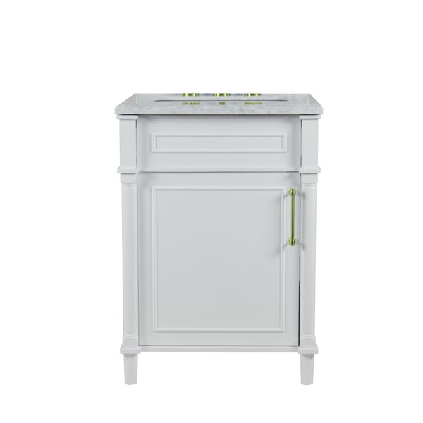 Napa 24 in. Single Vanity in White with White Carrara Marble Top with Gold Hardware