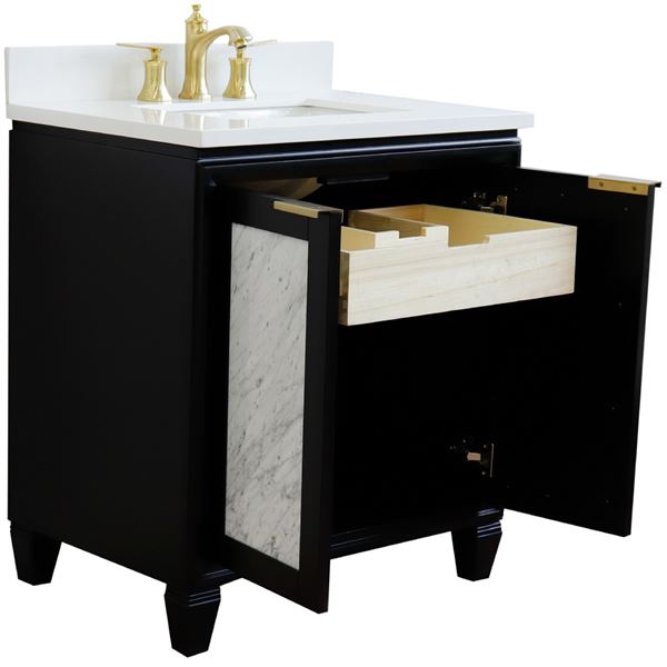 31" Single Sink Vanity in Black Finish With White Quartz With Rectangle Sink