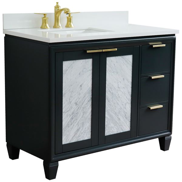 43" Single Vanity in Dark Gray Finish With White Quartz and Rectangle Sink- Left Door/Left Sink