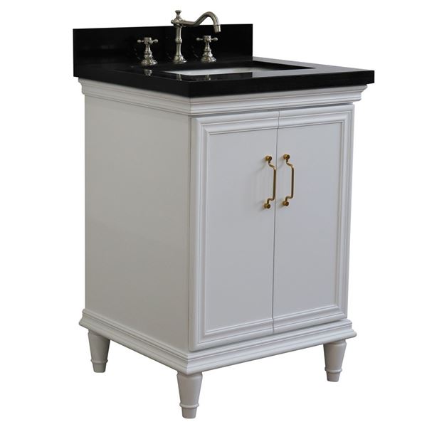 25" Single vanity in White finish with Black galaxy and rectangle sink