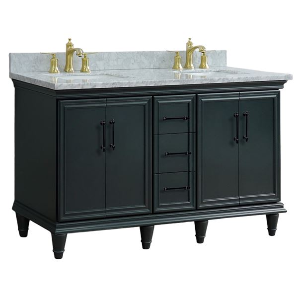 61" Double Sink Vanity in Dark Gray Finish and White Carrara Marble and Rectangle Sink