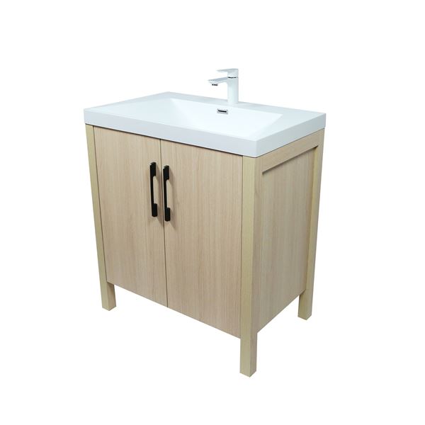31.5" Single Sink Vanity In Neutral Finish with White Composite Granite Top