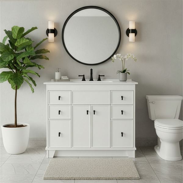 40 in. Single Sink Vanity- Light Gray Finish with White Ceramic Sink Top